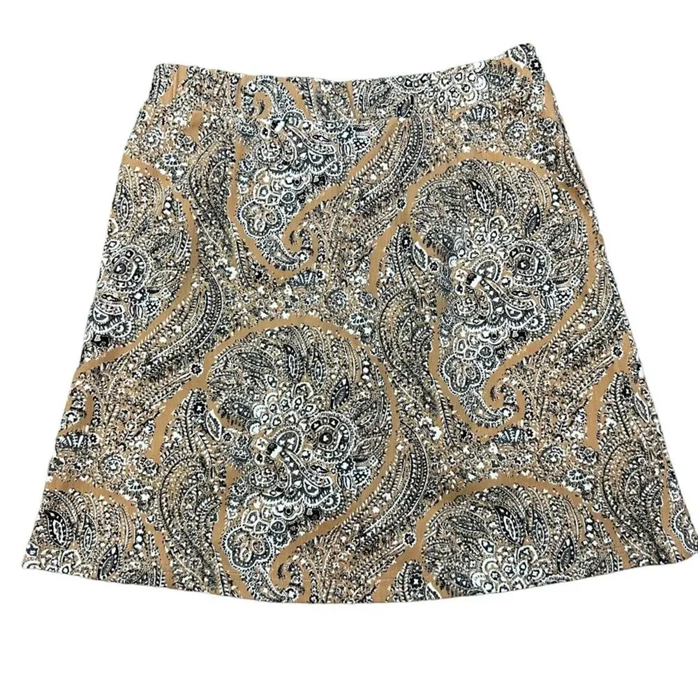 Printed Knit Denim Paisley Skort Sz XS Elastic Waist Isaac Mizrahi Live NWOT